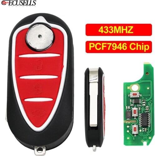 Folding Flip 3 Button Remote Smart Car Key Fob ASK 433Mhz ID46 PCF7946 Chip with Uncut Blade for Alfa Romeo 147 156 166 GT