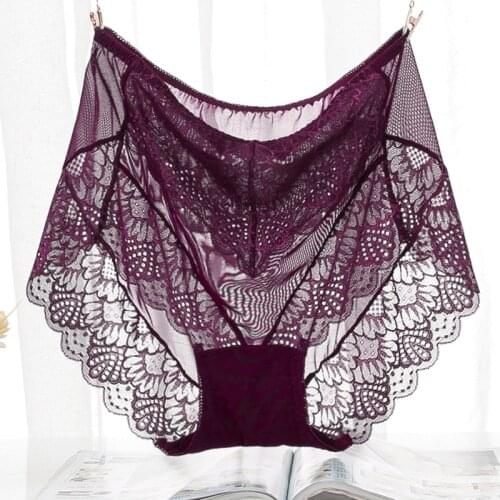 QA195 Women plus size 4XL transparent panties seamless mesh lace sexy underwear ladies high waist briefs