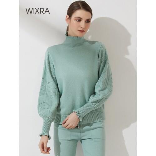 Wixra Women High Street Turtleneck Lantern Sleeve Sweater 2021 Autumn Winter New Soft Loose Pullover Female Top Clothing