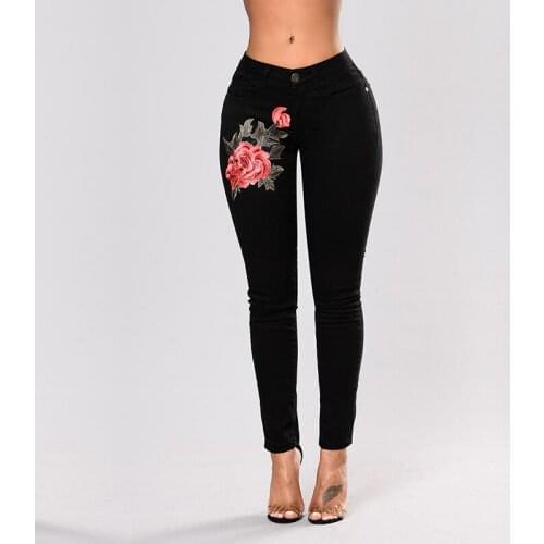 Embroidery High Waist Woman Jeans Skinny Sexy Ripped Freddy Jeans Stretch pencil Female Pants Elastic Denim Trousers Plus Size