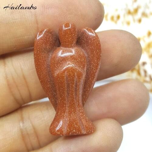 10pcs Hailambo Goldstone Bead Standing Angel Statue Carved Angel Wing Figurine Charms Pendant Classic For Family Gift Jewelry