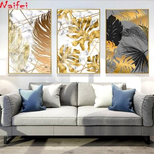 Plants Golden leaf Landscape 5d Diy diamond Painting Cross Stitch full drill mosaic gold diamond embroidery home decor