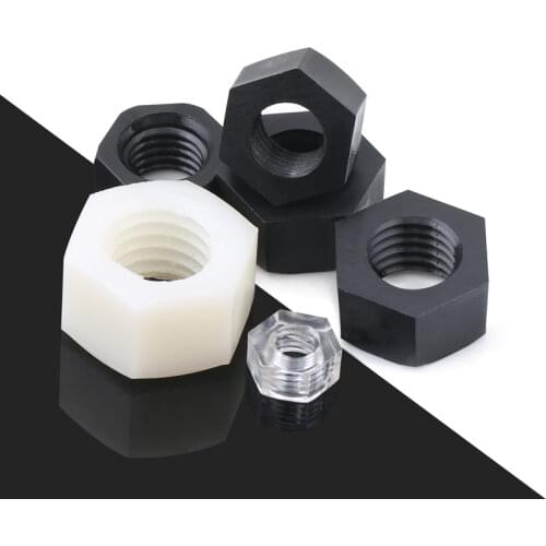 White Black Transparent Nylon Hex Metric Nut Hexagon Threaded Plastic Nuts M2 M2.5 M3 M4 M5 M6 M8 M10 M12 M14 M16 M18 M20