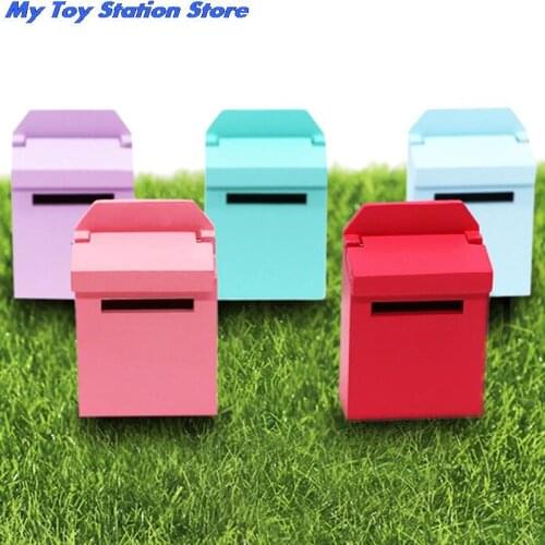 1/12 Scale Wooden Mailbox With Decal Dollhouse Miniature for Fairy Garden Door Decor Kids Furniture Toys 6 Colors