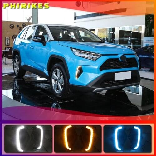 For Toyota RAV4 2019 2020 Yellow Turn Signal Function Waterproof ABS 12V Car DRL LED Daytime Running Light With Fog Lamp Hole