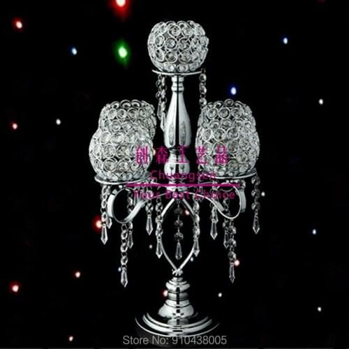 Crystal Tealight Candle Holders Metal Flower Vase Glass Candlesticks Party Decoration Table Centerpiece Christmas Candelabra