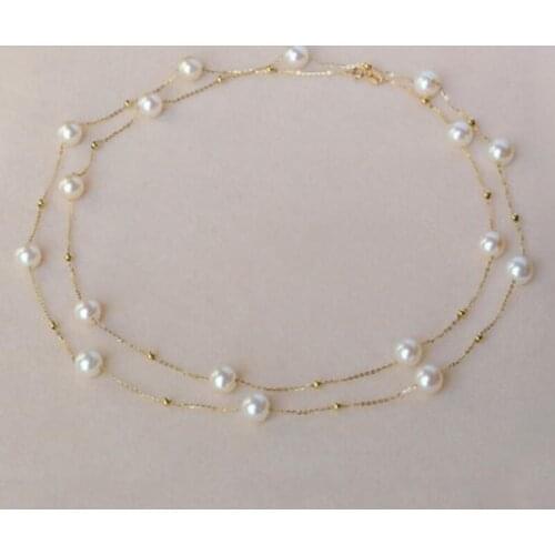 Classical 18k gold beads and pearls star family necklace choker sweater chain for women ladies Mom girls best gift in summer
