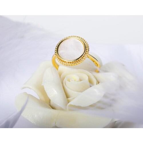 Trendy Korea Vintage Style Anniversary Ring For Women Girls White Acrylic Geometric Round Stone Stainless Steel Rings Jewlery