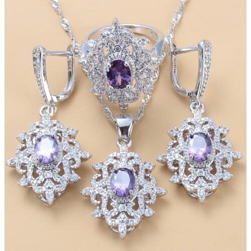 Bridal Jewelry Sets AAA+ Quality Natural Purple Crystal Wedding Costume For Women Necklace And Earrings Sets