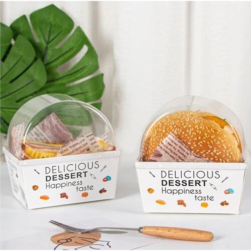 Korean Sandwich Box With Transparent Cover Disposable Hamburger Box DIY Bento Box Dessert Packing Tools Takeout Food Wrapping