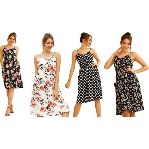 Dresses Sundress Summer Women Causal Sleeveless High Elastic Waist Beach Dress