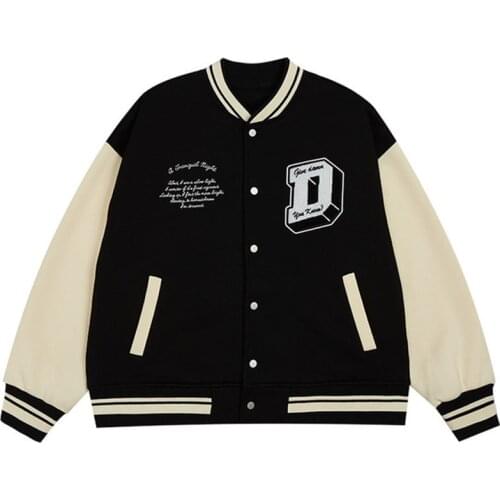 Women Embroidery Harajuku Oversize Coat Patchwork Big M Letter Bomber Jackets Hip Hop Autumn Long Sleeve Female Jacket Outwear