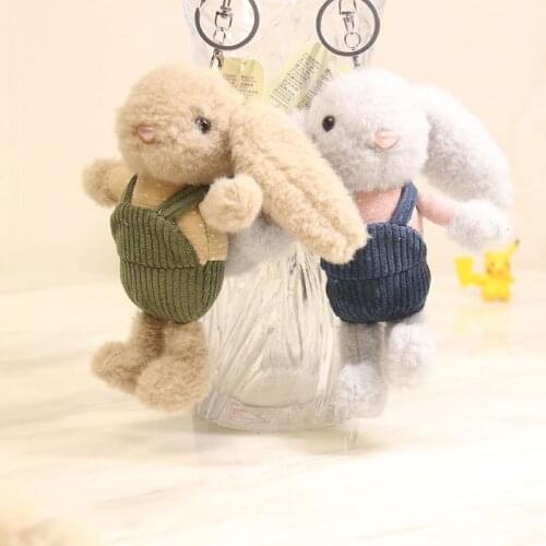 Creative cartoon lovely Overalls Long-eared rabbit cute funny keychain Boutique pendant Soothing doll couple kid exquisite gift