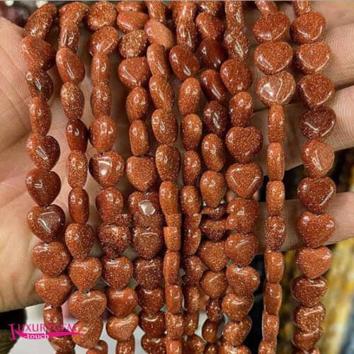 Synthesis Gold Color Sandstone Stone Loose Beads High Quality 10mm Smooth Heart Shape DIY Gem Jewelry Accessories 38Pcs a3611