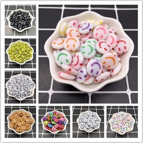 New 6/14mm Smiley face Acrylic Clay Shape Spacer Beads For DIY Handmade Jewelry Craft Accessories Wholesale