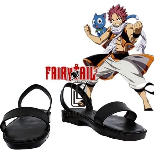 Anime Fairy Tail Etherious Natsu Dragneel Cosplay Party Shoes Black Sandals Custom Made