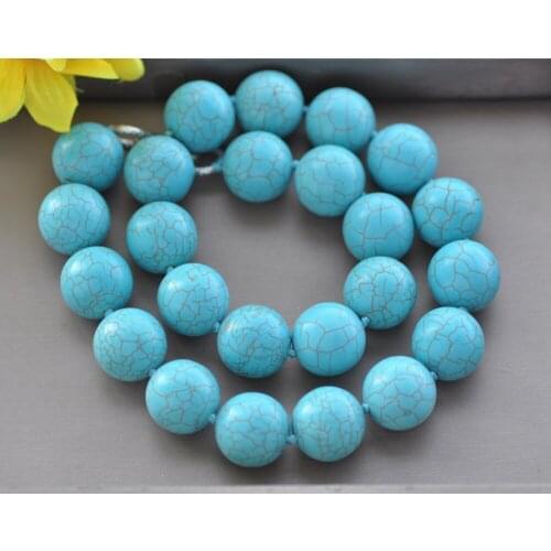 Z10610 22" 20mm Blue Round Turquoise Bead Necklace