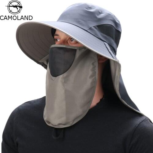 CAMOLAND Bucket Hat With Face Neck Flap Women Summer UV Protection Sun Hat Male Outdoor Breathable Mesh Hiking Fishing Caps