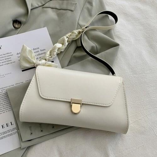 Popualr Ladies Silk Scarf Armpit Bags Female Solid Color Underarm Bags Ladies PU Leather Chain Small Flap Handbags