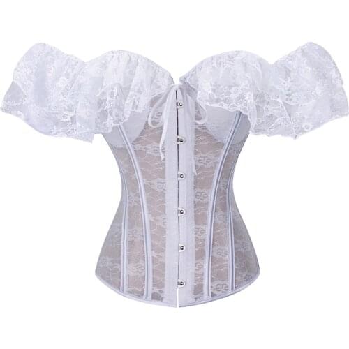 Wedding Corsets Lace Bustiers Top Corselet Overbust Lingerie Cupless Corset Push Up Waist Cincher Women with Short Sleeve