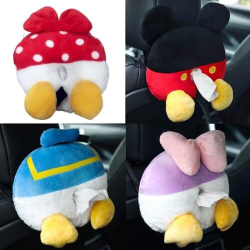 Disney Mickey Minnie Cartoon Car Tissue Pumping Donald Duck Creative Car Seat Back Hanging Pumping Tissue Box Car Home Dual-use