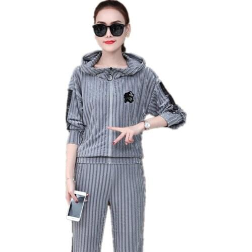 Top women clothing Sporting suit female Corduroy casual 2 piece suit European fashion for women NEW High quality Tracksuit 1588