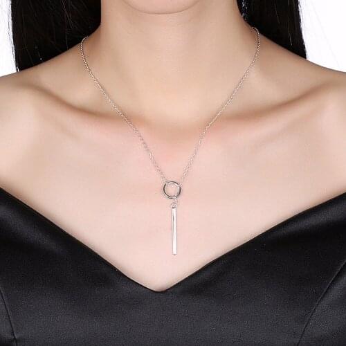 Vintage S925 Silver color Jewelry Circle Strip Long Chain Pendants&Necklaces sterling-- Choker Necklace VNS8002