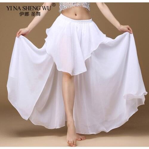 Women Belly Dance Skirt Solid Chiffon Oriental Dance Irregular Performance Practice Skirt India Sexy BellyDance Long Swing Skirt