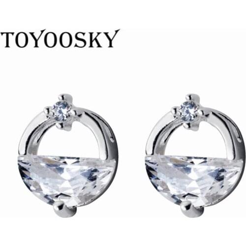 2020 Elegant Jewelry Geometric Zircon CZ Simple Hollow Circle Semicircle Earrings 925 Sterling Silver Women Gifts