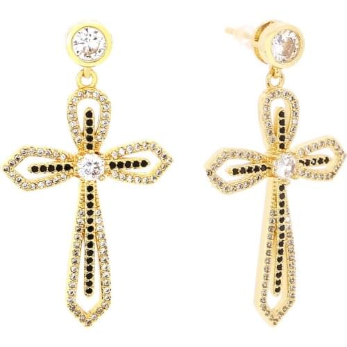 Fashion womens cz gold drop earring AAA zircons copper flowers butterfly cross Sun compass drop earring jewelry for women gift