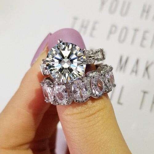 Luxury Real 925 Sterling Silver oval princess cut wedding Ring set for women engagement band eternity jewelry zirconia R5699