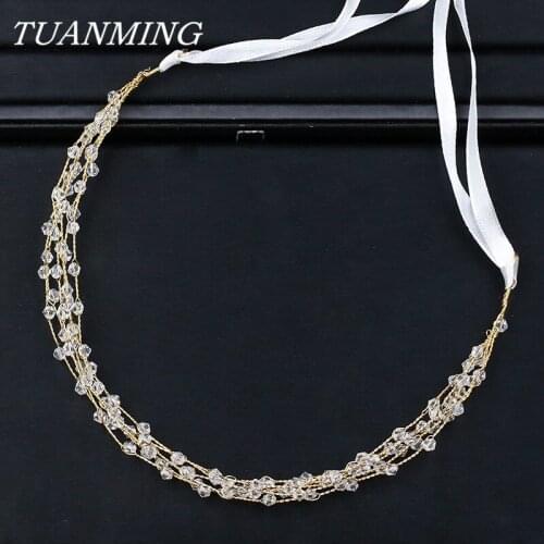 Gold Multilayer Chain Rhinestone Women Headband Handmade Summer Thin Wedding Headband Hair Accessories Bride Hairband Girl