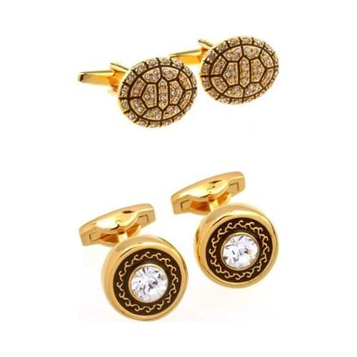10pairs/lot Gold Roma Pattern Crystal Cufflinks Turtle Pattern Rhinestone Cuff Links Mens Wedding Jewelry Gift Wholesale
