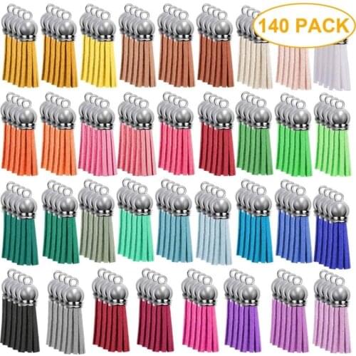 140Pcs Mixed Colors Leather Keychain Tassels Bulk Acrylic Keychain Blanks Charms Earring Bracelets and Jewelry Making