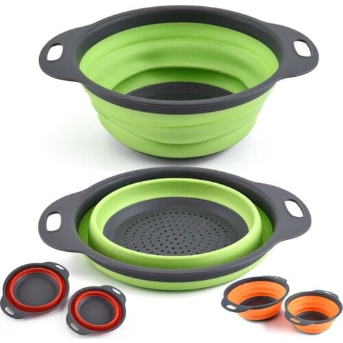 Kitchen Rubber-plastic PP Folding Filter Water Basket Multifunctional Drain Basket Vegetable and Fruit Basket 2 Pcs