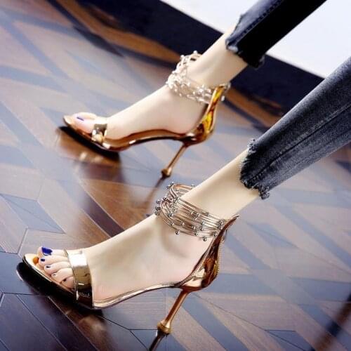 2021 Summer New High Heels Heeled Single Shoes with Open-toed Sandals Women Silver Roman Sandals High Heels Sandals for Women