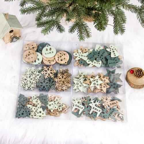 24pcs Happy New Year Wooden Deer Snowflake Christmas Pendants Craft Christmas Tree Decoration for Home 2020 Navidad Ornaments