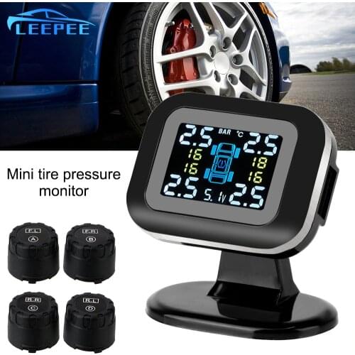 Wireless Car Tire Pressure Monitoring System Mini USB TPMS LCD Display With 4 External Sensor Auto Security Alarm Systems