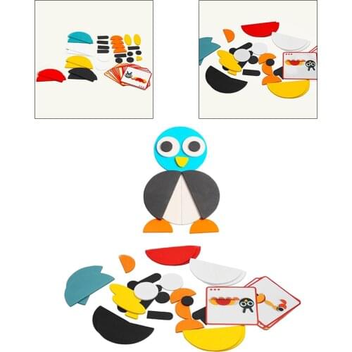 Wooden Creative Tangram Pattern Blocks Puzzle Montessori Jigsaw Toy Kids