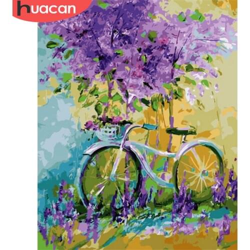 HUACAN DIY Pictures By Number Bicycle Flower Kits Home Decor Paint By Number Drawing On Canvas HandPainted Painting Art Gift