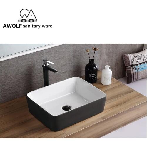 Ceramic Bathroom Sinks 480*370*130mm With Pop Up Drain Soft Hose Matte Black Simplicity Above Counter Washing Basin Vessel AM813