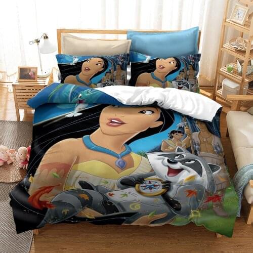 Disney Bedding Set Aladdins Magic Lamp Jasmine princess Bedclothes Sheet Pillowcase Cartoon Girl Twin Duvet Cover Set