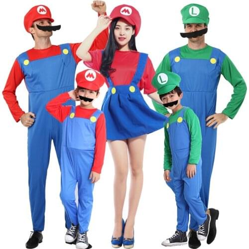 Halloween Costumes Funny Super Mario Luigi Brother Costume Kids Children Boys Girls Fantasia Cosplay Jumpsuit