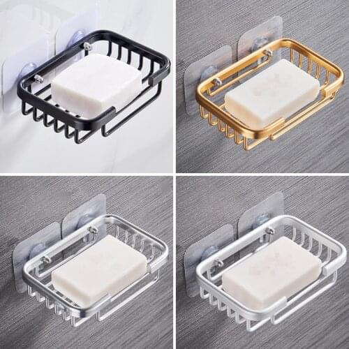 Bathroom Creative Drill Free Soap Dish Holder Wall Mounted Storage Rack Holder Hollow Type Soap Sponge Dish Bathroom Accessories
