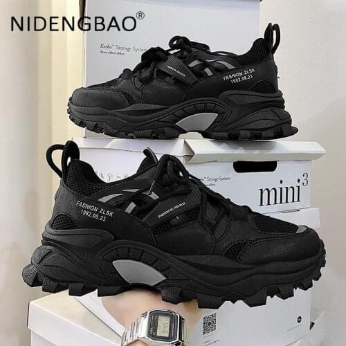 2021 Mens Sneakers Autumn Mesh Breathable Damping Chunky Shoes Thick Sole Outdoor Running Walking Platform Casual Sports Shoes