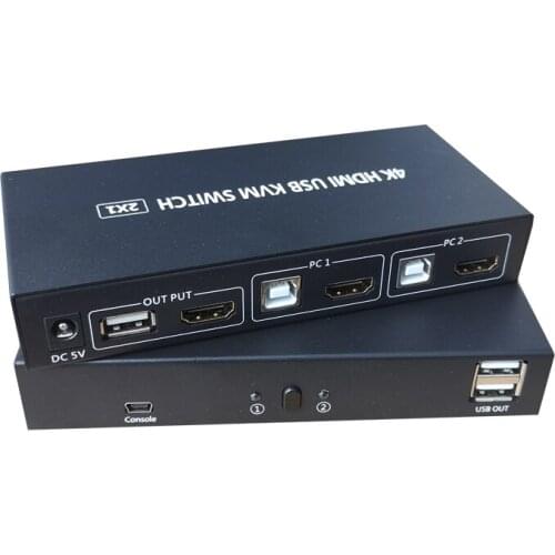 Hdmi kvm switch 2 in 1 out 4k hdmi switcher computer host HDMI mouse keyboard USB print sharing device split scree