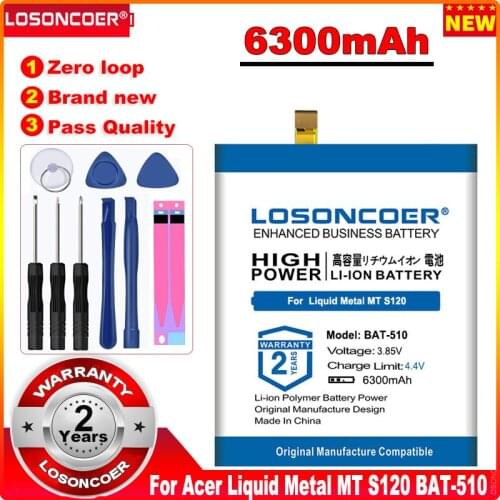 LOSONCOER BAT-510 Battery 6300mAh For Acer Liquid Metal MT S120 BAT-510 (1/CP6/65/85) SP516485SF-C BT.0010S.001 +Free tools