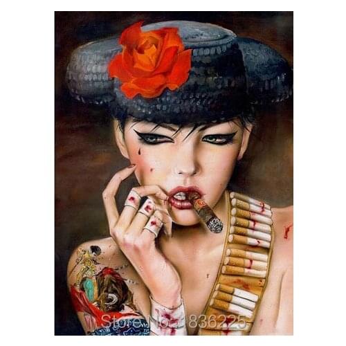 Metal art wall decor wholesale sexy lady canvas wall art modern painting colorful beautiful Hot Sex Girl smoking girl wall Art