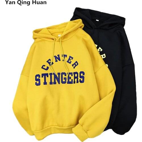 Fashion Loose Hoodies Top Knitted Letter Harajuku Print Pullover Style Plus Velvet Thicken Sweatshirt Ladies Fall Winter Wear