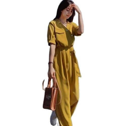 Fashion High Waist Drape Wide-Legged Woman Jumpsuit Thin Summer 2021 New Design Sense Casual Tooling Jumpsuits Suit